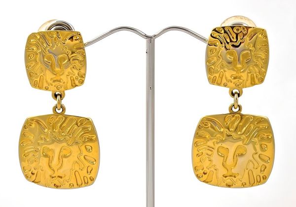Anne Klein Gold Plated Lion Link Bracelet and Earrings circa 1980s